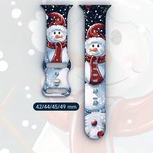 节日圣诞主题硅胶表带与 Apple Watch 兼容 - 柔软、亲肤的替换表带，配有蝴蝶扣，适合 38/40/41/42/44/45/49 毫米型号 SE/Ultra2/9/8/7/6/5/4/3/2/1 - 彩色 - 查看 9