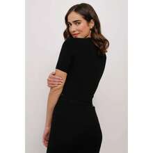 Cropped Knit V-Neck Blouse With Gold Buttons - màu đen - Xem 2