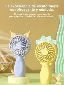 Lindo y divertido mini ventilador de estilo dibujo animado con orejas desmontables, ventilador silencioso de carga por puerto USB, portátil y manual, ideal para estudiantes - Rosa - Ver 4