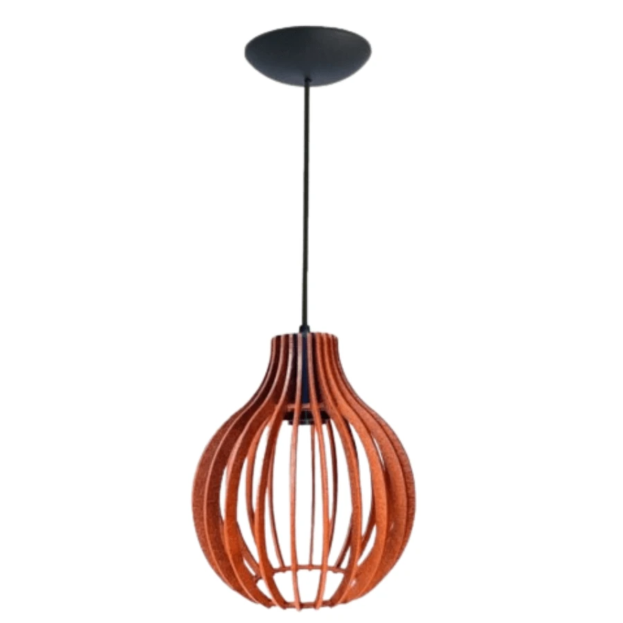 kit 02 Luminária Teto Rustica Lustre Pendente De Madeira Moderno - 2CQM