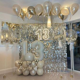 Luxury Balloon Set - Khaki And Metallic Color Number Foil Balloons With Clear Bubble Balloons, Suitable For Anniversary, Birthday, Wedding, Graduation And Holiday Decoration