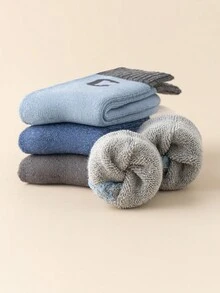 4 双儿童袜子，厚款保暖字母图案毛绒冬季男童袜子 - 彩色 - 查看 3