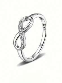 1 chiếc nhẫn tối giản bằng bạc 925 Zirconia biểu tượng vô cực, phù hợp cho phụ nữ và trẻ em gái, hoàn hảo cho tiệc vũ hội, tiệc tùng và quà tặng hẹn hò, trang sức thanh lịch - biểu tượng vô cực - Xem 1
