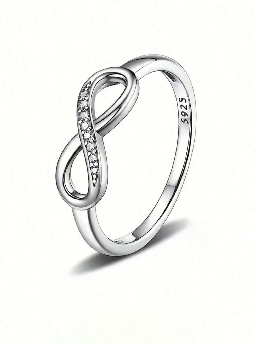 1 chiếc nhẫn tối giản bằng bạc 925 Zirconia biểu tượng vô cực, phù hợp cho phụ nữ và trẻ em gái, hoàn hảo cho tiệc vũ hội, tiệc tùng và quà tặng hẹn hò, trang sức thanh lịch - biểu tượng vô cực - Xem 1