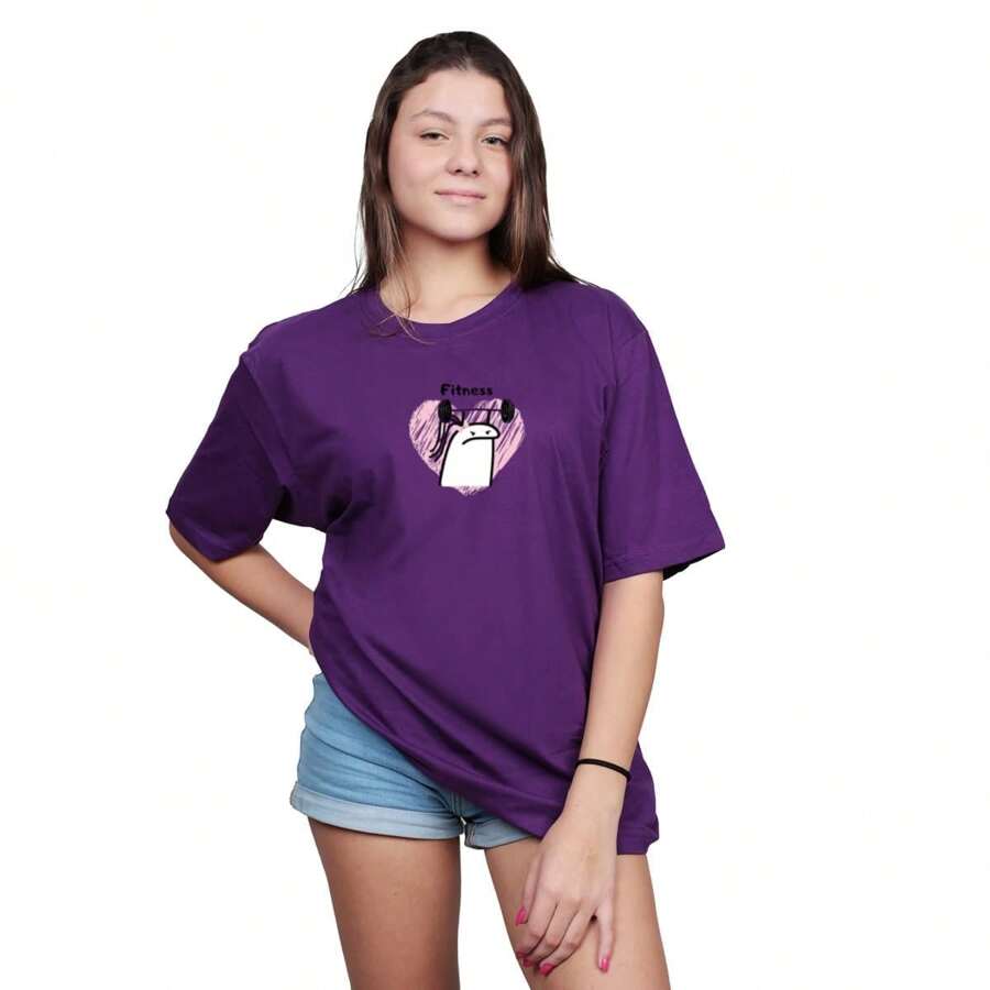 Cute Women's Fitness Gym T-Shirt Casual Cotton Shirt New Release - Màu tím - Xem 1