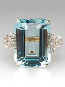 1 件时尚新款海蓝色方形超大方晶锆石戒指，女士订婚珠宝配饰，适合作为礼物送给男士和女士、家人/朋友/伴侣