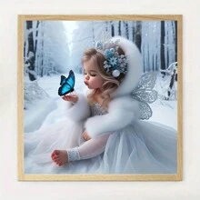 1 Set 5D DIY Diamond Painting Art Kit - Butterfly & Snowy Landscape - Full Drill Round Acrylic Mosaic Puzzle - Home Wall Decor, Office, Living Room Artwork - Animal Theme Canvas, Frameless