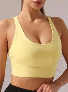 1pc Women Elastic Sports Yoga Bra Suitable For Fitness & Outdoor Activities - 黃色 - 查看 4