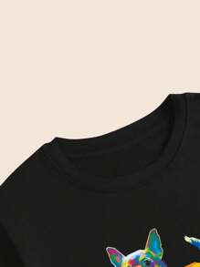 Printed T-Shirt Colorful Dog Design Women's Blouse Casual T-Shirt Fashion Premium Comfort Cotton Candy Sexy Sophisticated Versatile Hot Girl Tight Elegant Comfortable - 所以 - 查看 4