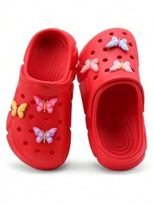 HOEASE Giày Clogs thoáng khí thông thường có móc khóa hoạt hình dễ thương cho bé gái, giày Clogs nhẹ, nhanh khô, chống trượt dùng trong nhà, ngoài trời, tắm biển, hồ bơi, mọi mùa - Đỏ - Xem 1