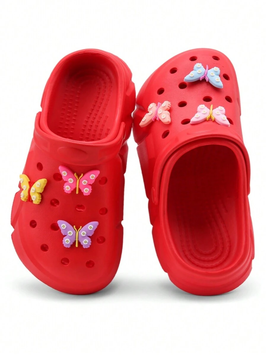 HOEASE Giày Clogs thoáng khí thông thường có móc khóa hoạt hình dễ thương cho bé gái, giày Clogs nhẹ, nhanh khô, chống trượt dùng trong nhà, ngoài trời, tắm biển, hồ bơi, mọi mùa - Đỏ - Xem 1