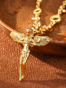 1 chiếc vòng cổ mặt dây chuyền thiên thần mạ đồng cao cấp thời trang & dây chuyền áo len, có thể đeo nhiều lớp hoặc đơn lẻ, đóng gói trong túi nhung - Vàng - Xem 4