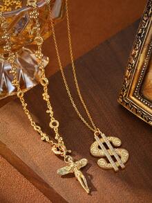 1 chiếc vòng cổ mặt dây chuyền thiên thần mạ đồng cao cấp thời trang & dây chuyền áo len, có thể đeo nhiều lớp hoặc đơn lẻ, đóng gói trong túi nhung - Vàng - Xem 2