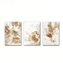 3pcs Sang trọng Vàng Lá cây & Trắng Thiết kế hoa Treo tranh Bộ , Phong cách tối giản tranh sơn dầu In hoa , Hoàn hảo Đối với Phòng khách , Phòng ngủ & Nhà  Đồ trang trí , Đóng khung - Lá và hoa vàng (không khung) - Xem 11