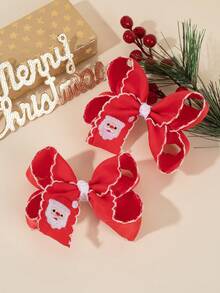 2 件圣诞礼物发饰，适合女士女孩圣诞老人刺绣蝴蝶结鳄鱼夹红色罗缎丝带大蝴蝶结发夹可爱圣诞蝴蝶结发夹，适合圣诞派对回礼品女士时尚发饰 - 聖誕老公公 - 查看 2