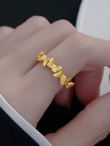 1 件可调节奢华法式蝴蝶戒指，适合女士 - 金色 - 查看 4