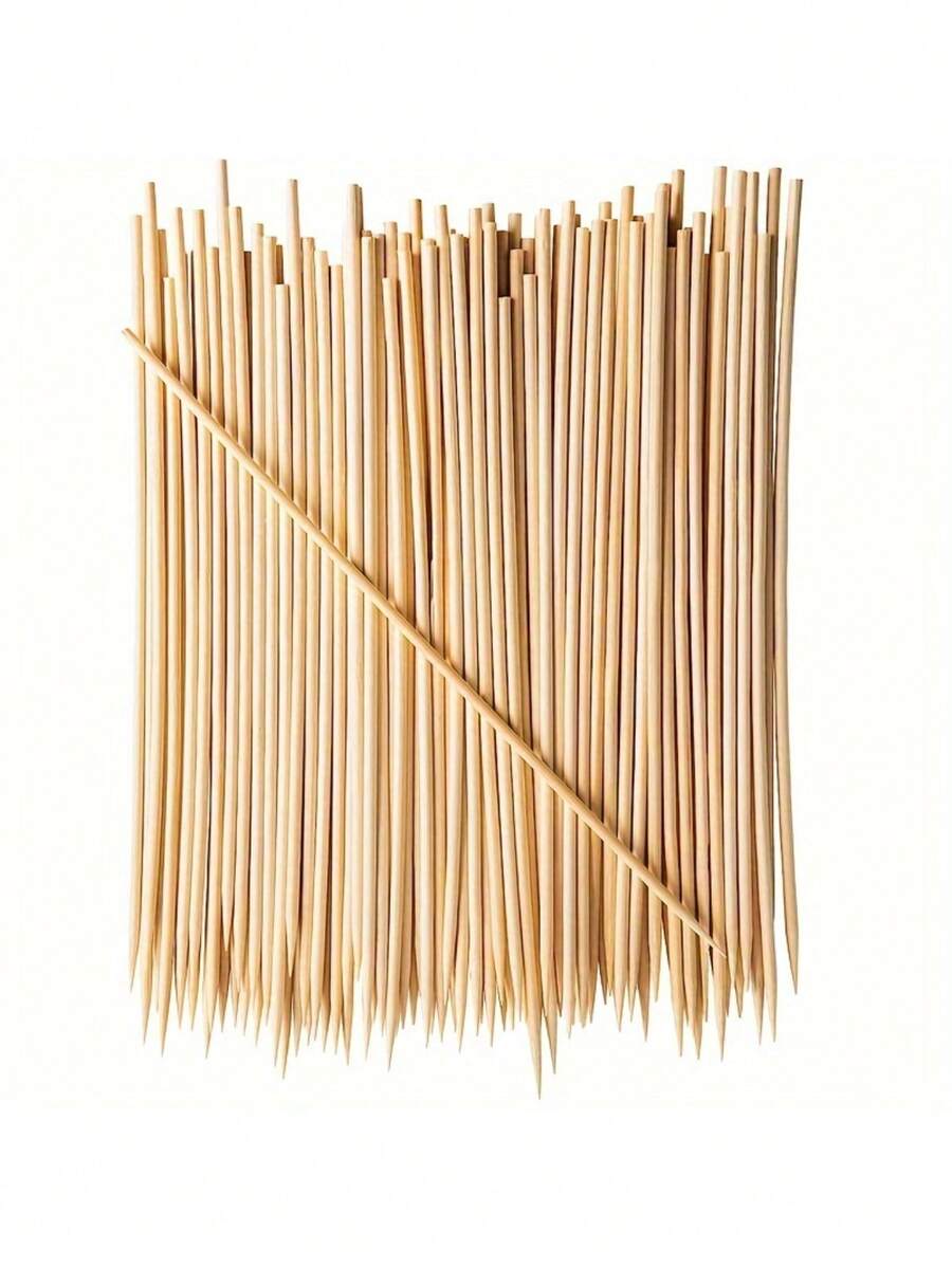 100pcs Disposable Natural Bamboo Skewers, Suitable For Barbecue