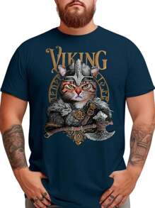 Viking Cat T-Shirt Viking Cat Drawing Movie Series Blouse Shirt Unisex 100% Cotton New Release Shipping Various Colors!! PLUS SIZE - 藏蓝色 - 查看 1