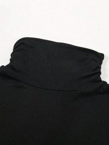 1 件女士优雅纯色褶皱假领莫代尔高领半衬衫假领，简约半假领，合成颈部保暖，羊毛般柔软舒适的面料，适合日常户外穿着 - 黑色 - 查看 3