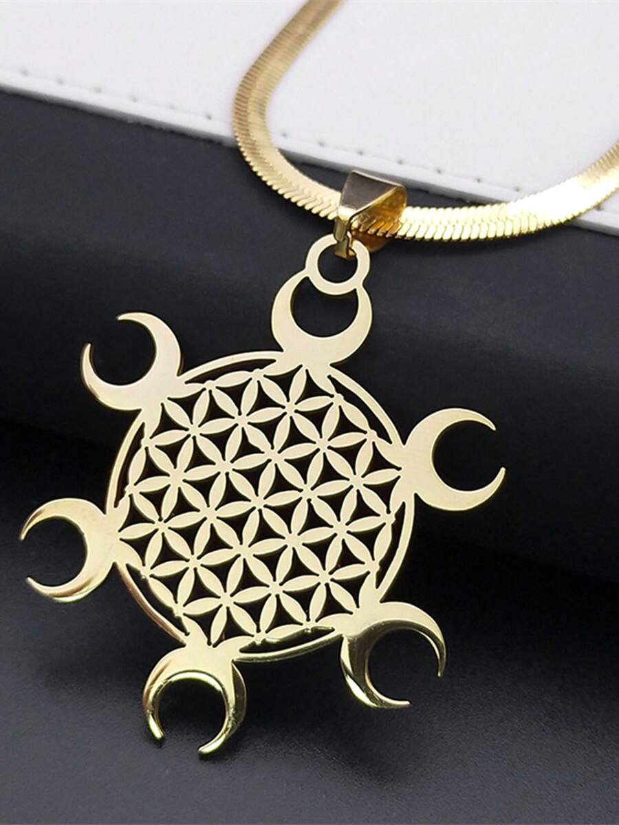 Dây chuyền mặt trăng hoa thẩm mỹ của cuộc sống dành cho nam nữ bằng thép không gỉ màu vàng QKC - vòng cổ - Xem 1