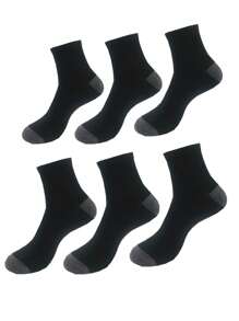 Calcetines deportivos informales para hombre, media pantorrilla con cambio de Color, Primavera/verano/otoño/invierno, 6 pares/paquete - Blanco - Ver 1