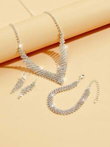 Conjunto de accesorios plateados para mujer que incluye pendientes, collar y pulsera para fotografía nupcial - 483746 traje azul zafiro plateado - Ver 11