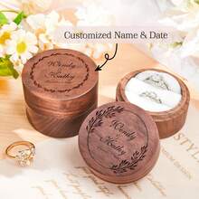Hộp đựng nhẫn đính hôn tròn tùy chỉnh - Hộp đựng nhẫn cưới được cá nhân hóa, Hộp đựng nhẫn có nắp acrylic và đế gỗ, Hộp đựng nhẫn khắc cho lễ đính hôn, Quà tặng kỷ niệm đẹp cho bố vào Ngày của Cha - Khe cắm thẻ màu nâu trắng - Xem 5