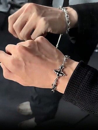 1 件时尚星星装饰链手链，适合男士日常佩戴