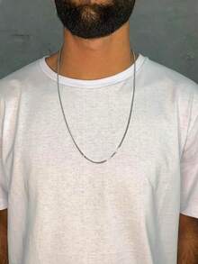 Men's Plain Black And White Basic T-Shirt - 白色 - 查看 3