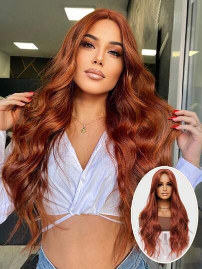 clouder 自然性感橙色长款宽松卷发波浪形橙色自然外观合成耐热假发适合女士日常派对假发初学者适合各种场合万圣节角色扮演婚礼服装假发 34 英寸