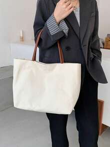 1pc Women's Customized Embroidered Name Canvas Tote Bag, Minimalist Versatile Large Capacity Shoulder Bag, Fashionable Cute Handbag, Shopping Bag Suitable For Daily Commute, Can Be Gift For Family And Friends Bags Ladies