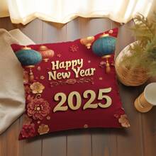 1 个 17.7*17.7 英寸 (45*45 厘米) 2025 年春节/中国新年印花枕套（单面印花），柔软桃色天鹅绒家居装饰靠垫套，适用于床、沙发、汽车，适合日常使用或奢华简约自用装饰 - 彩色 - 查看 3