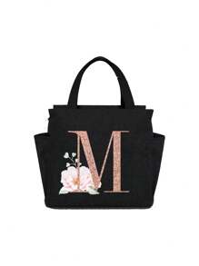 Geantă de prânz izolată personalizată cu identificare a primei litere - Geantă Bento caldă din pânză, închidere cu fermoar, căptușeală din folie de aluminiu de mare capacitate, potrivită pentru designul primei litere la serviciu și la școală, școli și activități în aer liber - Ușor de curățat, design compact, impermeabil, cutie de prânz, geantă de prânz pentru femei, geantă de picnic pentru profesori, geantă frigorifică pentru camping, geantă frigorifică pentru sală de clasă, geantă de picnic pentru femei, geantă de damă pentru școală, accesorii școlare, articole școlare