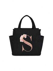 Geantă de prânz izolată personalizată cu identificare a primei litere - Geantă Bento caldă din pânză, închidere cu fermoar, căptușeală din folie de aluminiu de mare capacitate, potrivită pentru designul primei litere la serviciu și la școală, școli și activități în aer liber - Ușor de curățat, design compact, impermeabil, cutie de prânz, geantă de prânz pentru femei, geantă de picnic pentru profesori, geantă frigorifică pentru camping, geantă frigorifică pentru sală de clasă, geantă de picnic pentru femei, geantă de damă pentru școală, accesorii școlare, articole școlare