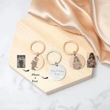 Gold, Silver, Rose Gold Customized Portrait Personalized Keychain, Valentine's Day/Anniversary Gift - Multicolor - View 1