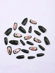 24 móng tay giả hình quả hạnh nhân dài vừa phải, có nền màu xanh lá cây và hình người tuyết dễ thương, cây thông Noel, nai sừng tấm và nhà bánh gừng là món quà tiệc tùng và Giáng sinh cho các bé gái và phụ nữ - Nhiều màu - Xem 2