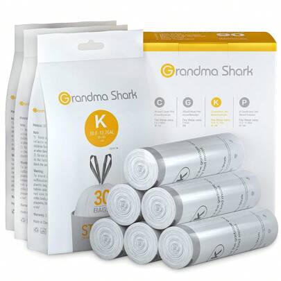  GRANDMA SHARK Bin Bags Liners Drawstring Trash Bag, Handle Waste Bags, Garbage Bag, Super Strong, Anti-Drip Unscented