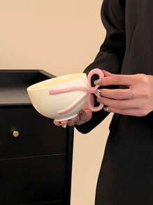 1 件 Ins 风格粉色蝴蝶结陶瓷杯，可爱少女手绘 3D 蝴蝶结陶瓷杯，高品质创意咖啡杯，时尚甜蜜下午茶杯，家用早餐牛奶杯，派对用品，送给女孩的开学礼物