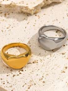 1pc Fashionable Simple Solid Small Heart Shaped 14k Gold Plated Titanium Steel Ring, Unisex, Perfect For Valentine's Day, Mother's Day, Father's Day, Brings Romantic Atmosphere,Mom,Mother,Mother's Day,Gift