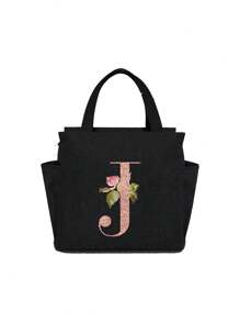 Geantă de prânz izolată personalizată cu identificare a primei litere - Geantă Bento caldă din pânză, închidere cu fermoar, căptușeală din folie de aluminiu de mare capacitate, potrivită pentru designul primei litere la serviciu și la școală, școli și activități în aer liber - Ușor de curățat, design compact, impermeabil, cutie de prânz, geantă de prânz pentru femei, geantă de picnic pentru profesori, geantă frigorifică pentru camping, geantă frigorifică pentru sală de clasă, geantă de picnic pentru femei, geantă de damă pentru școală, accesorii școlare, articole școlare