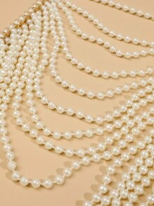 1pc Handmade Multi-Layer Faux Pearl Tassel Body Chain, Elegant Accessory For Wedding, Party Gown, Length Adjustable