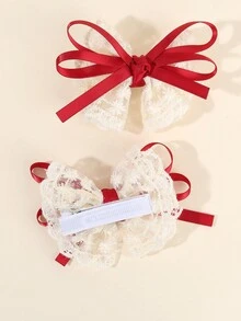 1 件装女童时尚蝴蝶结发夹，带红色蝴蝶结的蕾丝发夹，适合儿童，适合幼儿的可爱发饰派对礼物 - 蝴蝶結髮夾 - 查看 7