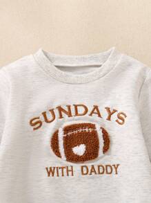 Baby Boy Baby Football Heart Embroidery Grey Bodysuit, Sports Casual Essential Outfit