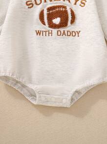 Baby Boy Baby Football Heart Embroidery Grey Bodysuit, Sports Casual Essential Outfit