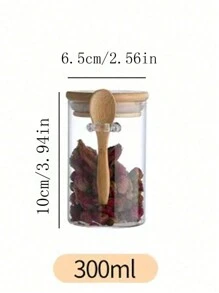 1 pezzo Barattolo in vetro rotondo ermetico da 300ml/350ml/450ml, barattoli per condimenti con coperchi in bambù e cucchiaio, contenitori per alimenti per zucchero, caffè, noci, barattoli da cucina in vetro per farina, biscotti, caramelle, tè matcha, noci e barattoli per spezie
