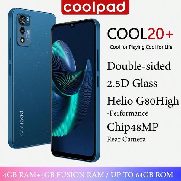 Coolpad COOL20+ , Android 11, Blau, CPU:G80, 4+64GB, 6.517 Zoll HD+ Bildschirm, Batterie: 4500mAh, Rückkamera: 48MP, KI Dual-Kamera, Frontkamera: 5MP, Seitlicher Fingerabdruck + Gesichtserkennung, Dual SIM 4G, Stecker entspricht europäischem Standard, Smartphone