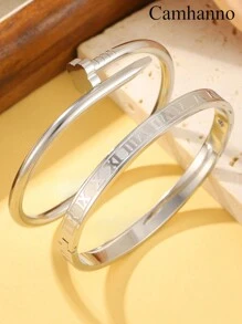Camhanno 2 Pieces Of Exquisite And Fashionable Stainless Steel Plum Blossom Nail + Four-Leaf Flower Embossed Bracelet Set Is Suitable For Sending Girlfriends During The Holidays Valentines,Mom,Mother,Mother's Day,Gift