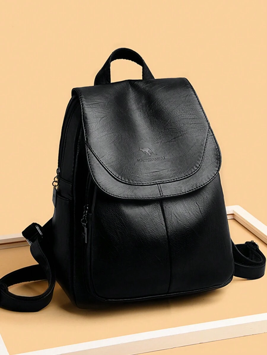 Mochila de cuero genuino de alta calidad para mujer, adecuada para uso diario casual de niñas, mochila negra retro, adecuada para mochila escolar de niñas - Negro - Ver 1