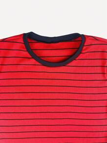 K&K FASHION Ribbed Striped T-Shirt - Red - View 4