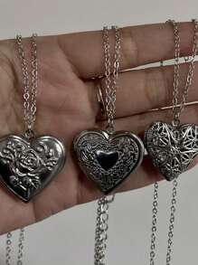 Colgante con forma de corazón romántico, abierto, de color plata, joyería futurista, marco de fotos con dije collar para mujeres y hombres, regalo para San Valentín, mamá, madre, Día de la Madre